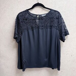 The Limited Collection L Career Casual Fashion Lace Pleated Short Sleeve Blouse